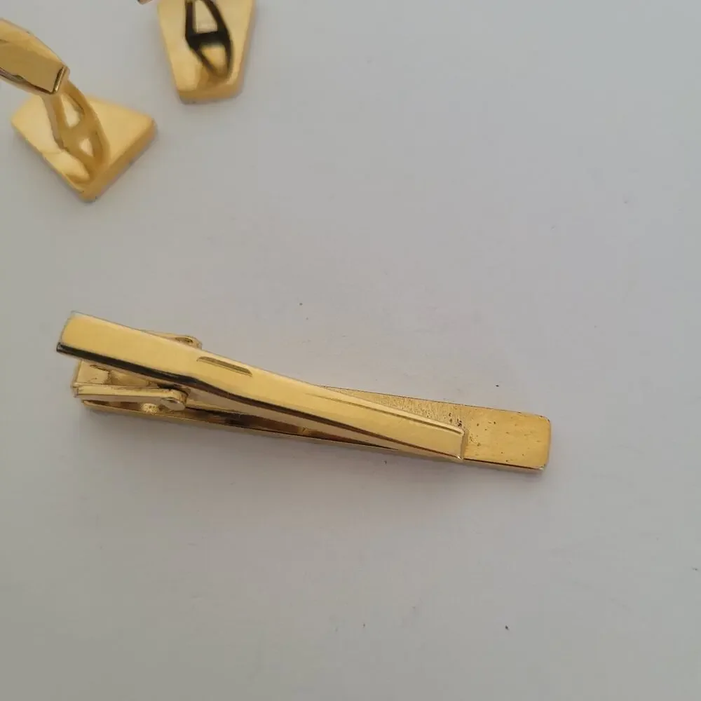 Ropes Tie Bar Clip Cufflinks Set Gold Silver Two Tone Logo Geometric Whale Retro